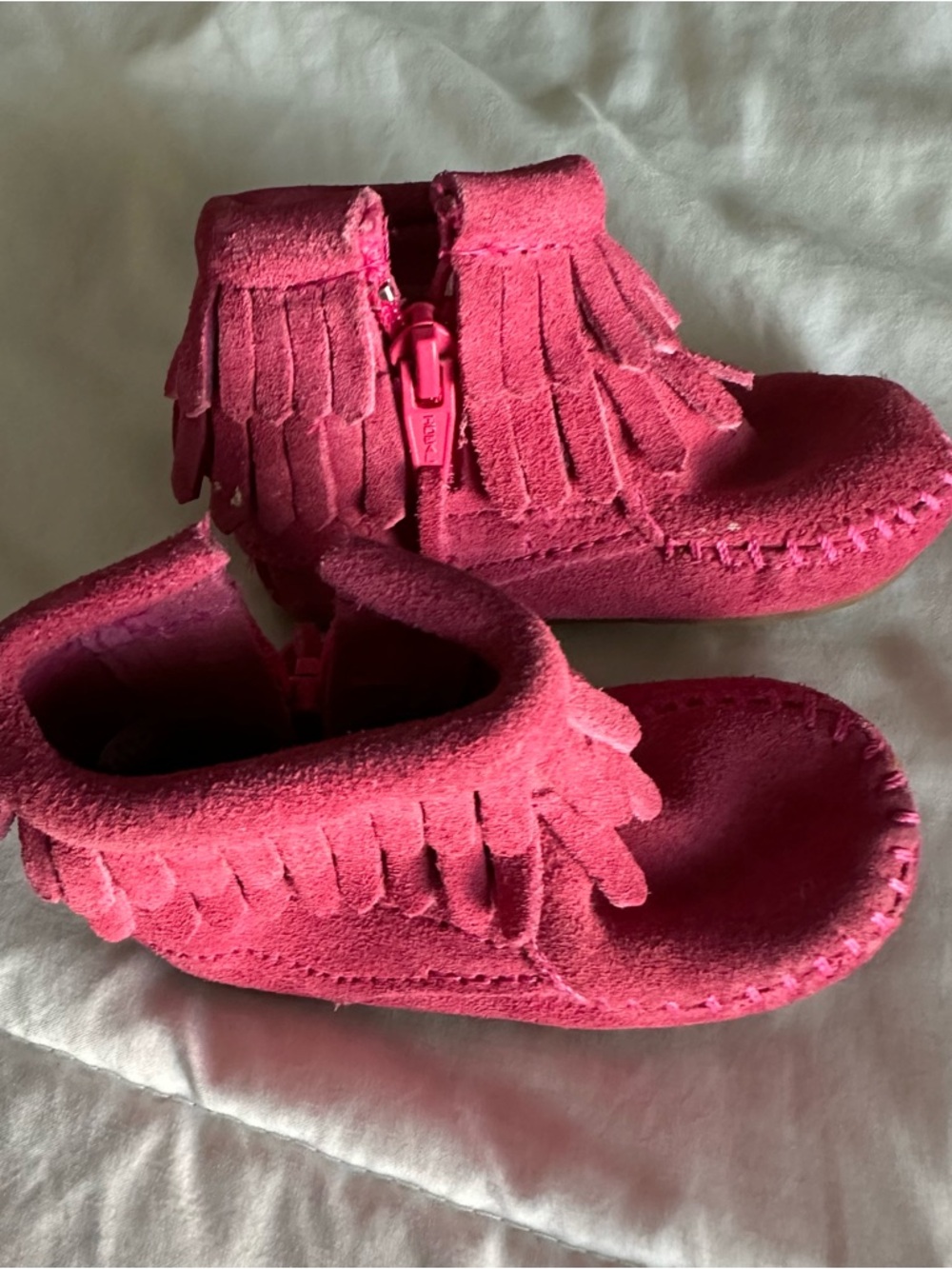 Baby Girl Fringe Moccasin Booties - Pink